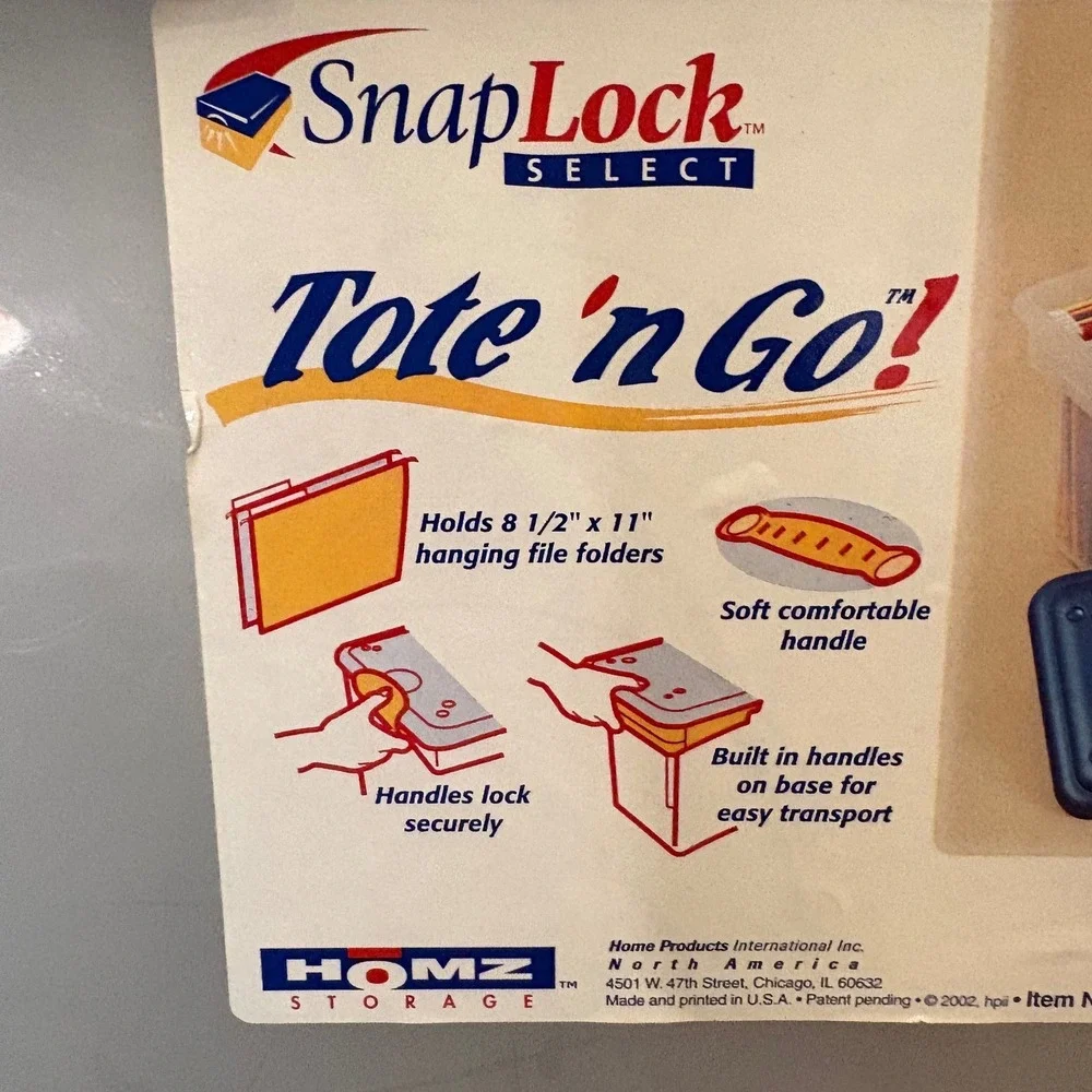 Homz SnapLock Select Tote n Go Hanging File Folder Box Clear Blue 7882TT-BL
